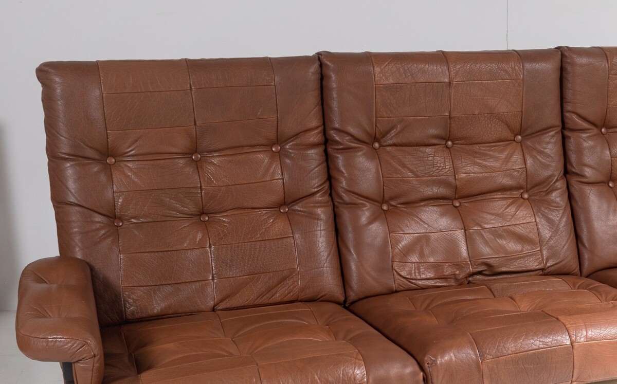 1970s Scandinavian Mid-Century Brown Patchwork Leather and Suede 3 Seater Sofa - Image 8