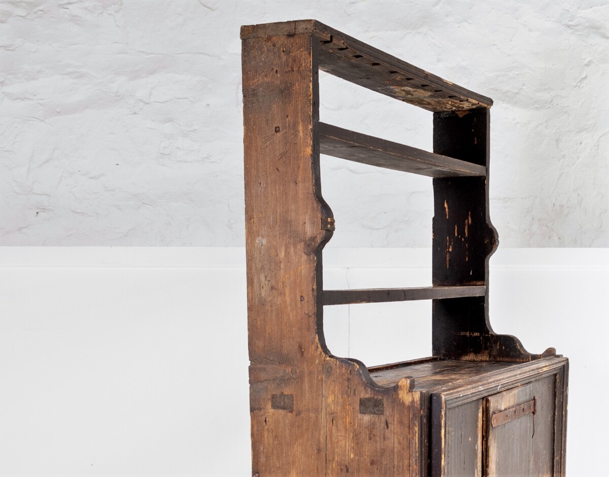 Primitive Rustic European Farmhouse Kitchen Dresser Unit with Storage Shelves and Slate Top - Image 7