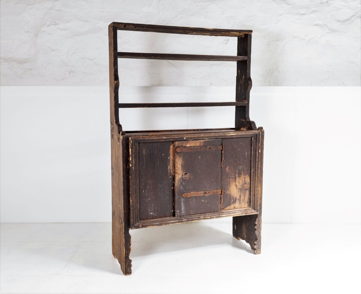 Primitive Rustic European Farmhouse Kitchen Dresser Unit with Storage Shelves and Slate Top
