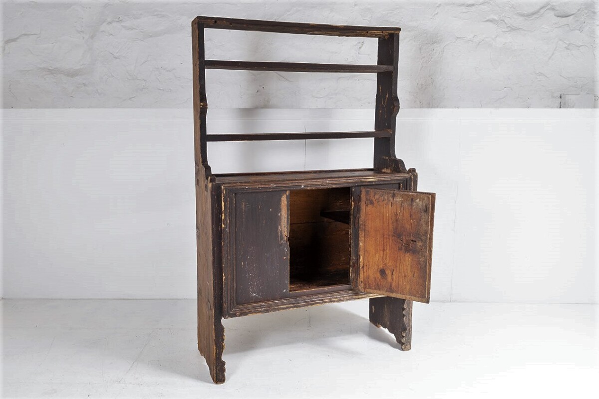 Primitive Rustic European Farmhouse Kitchen Dresser Unit with Storage Shelves and Slate Top - Image 3