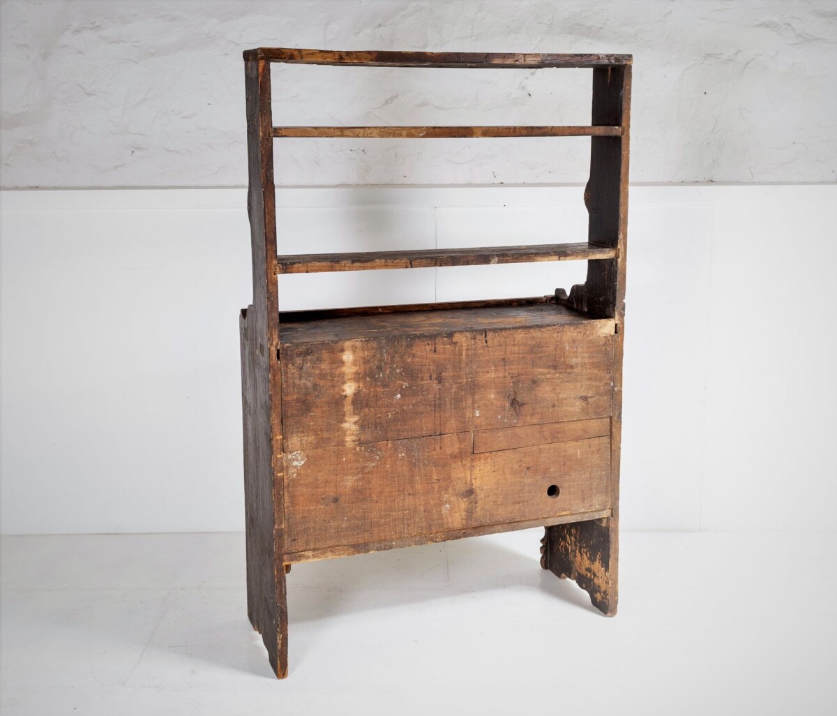 Primitive Rustic European Farmhouse Kitchen Dresser Unit with Storage Shelves and Slate Top - Image 13