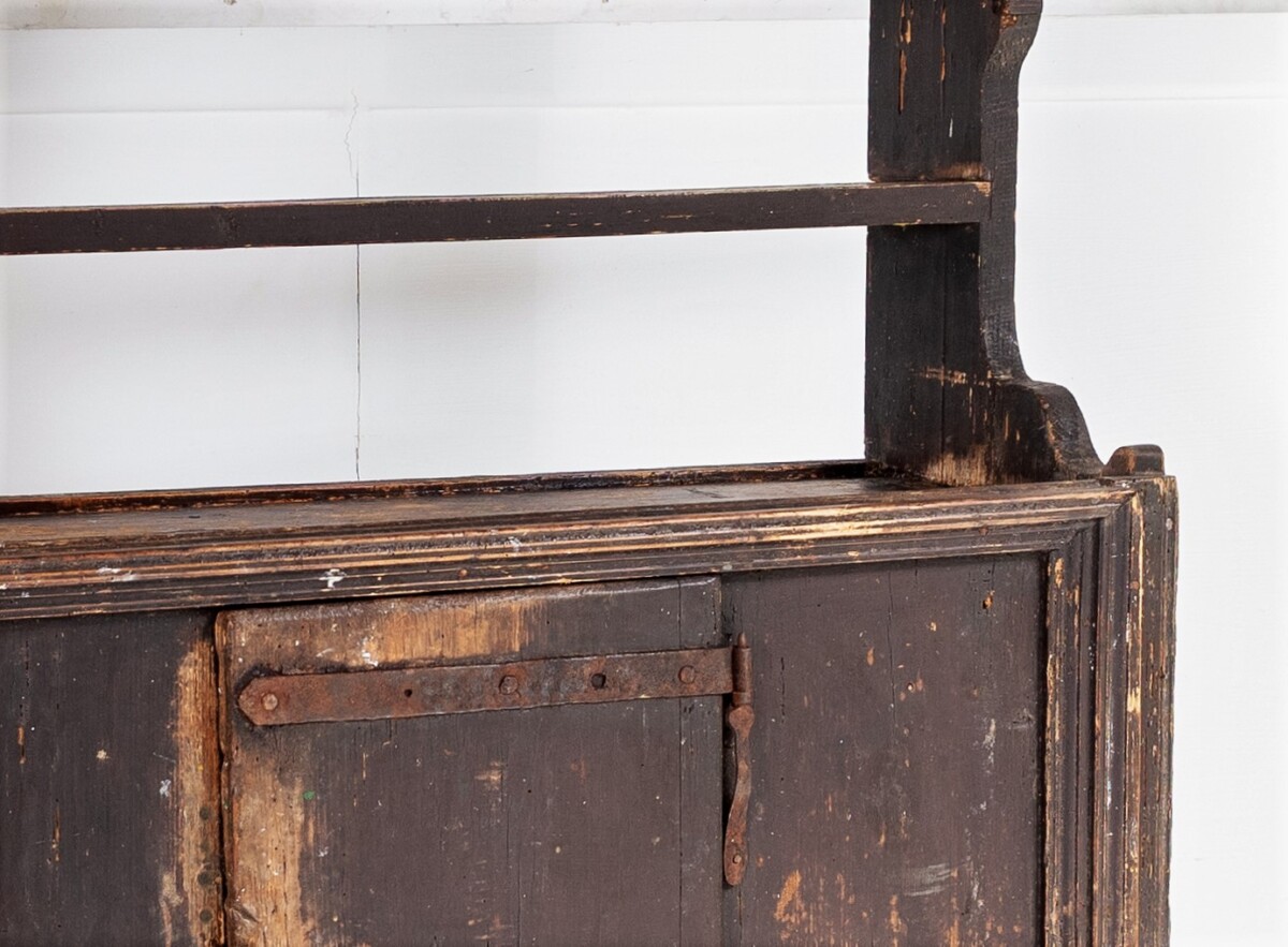 Primitive Rustic European Farmhouse Kitchen Dresser Unit with Storage Shelves and Slate Top - Image 9