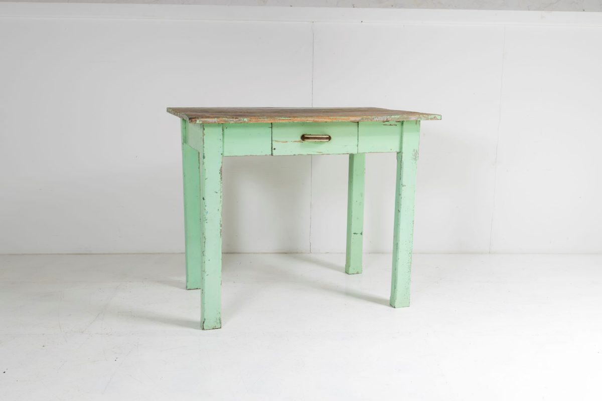 Small Original Rustic Green Painted Pine Farmhouse Table | Writing Table Desk - Image 3