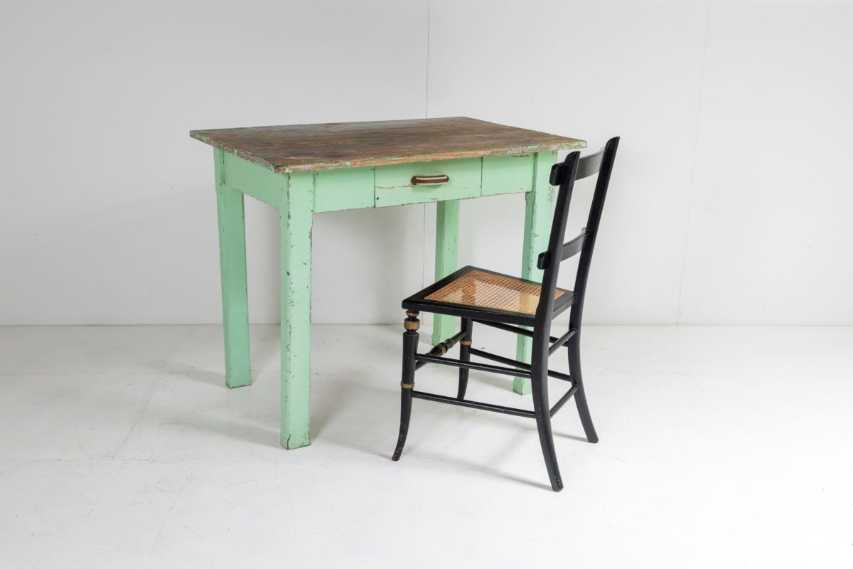 Small Original Rustic Green Painted Pine Farmhouse Table | Writing Table Desk