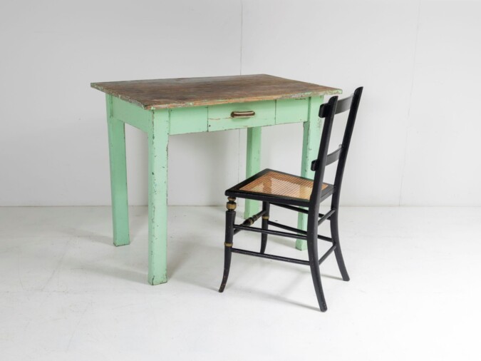 Small Original Rustic Green Painted Pine Farmhouse Table | Writing Table Desk