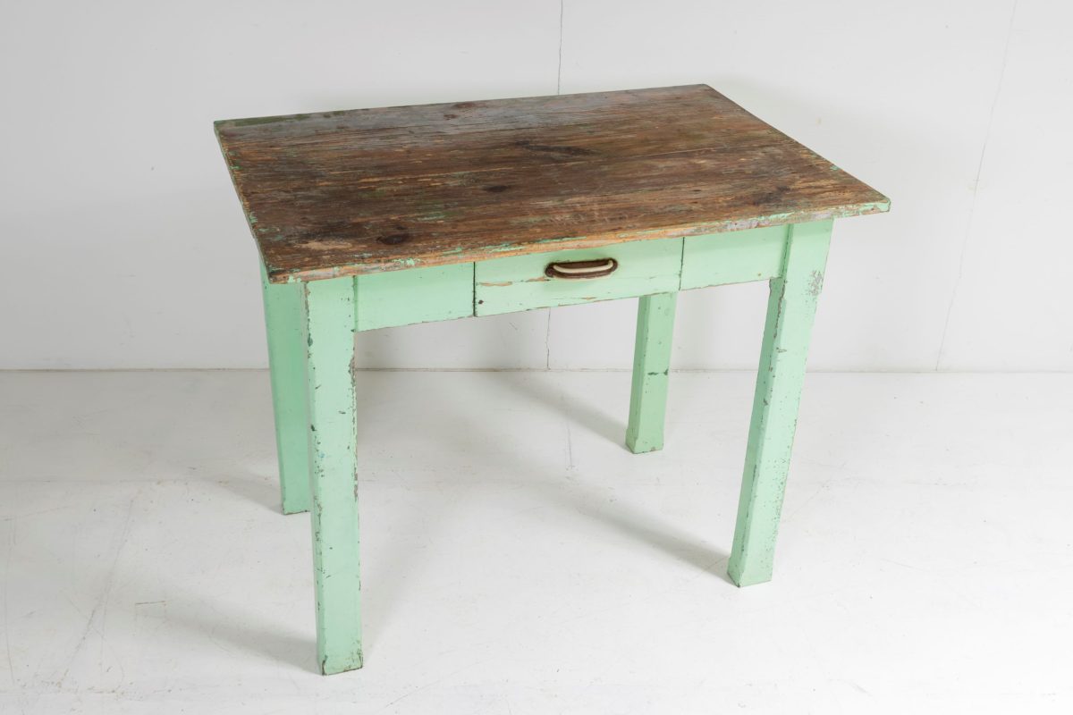 Small Original Rustic Green Painted Pine Farmhouse Table | Writing Table Desk - Image 4