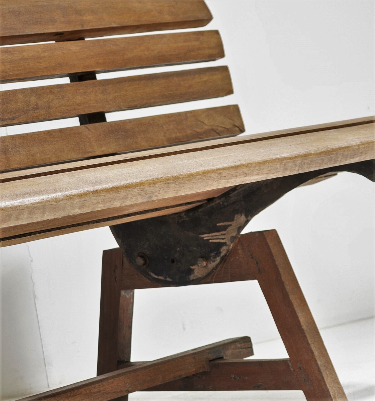 Unusual Hardwood Iroko and Cast Iron Garden Bench | Porch Logia Seating - Image 12