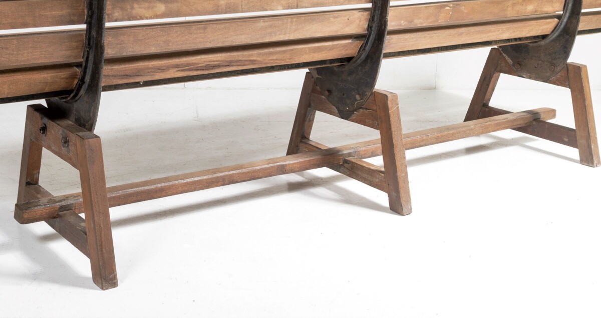 Unusual Hardwood Iroko and Cast Iron Garden Bench | Porch Logia Seating - Image 9