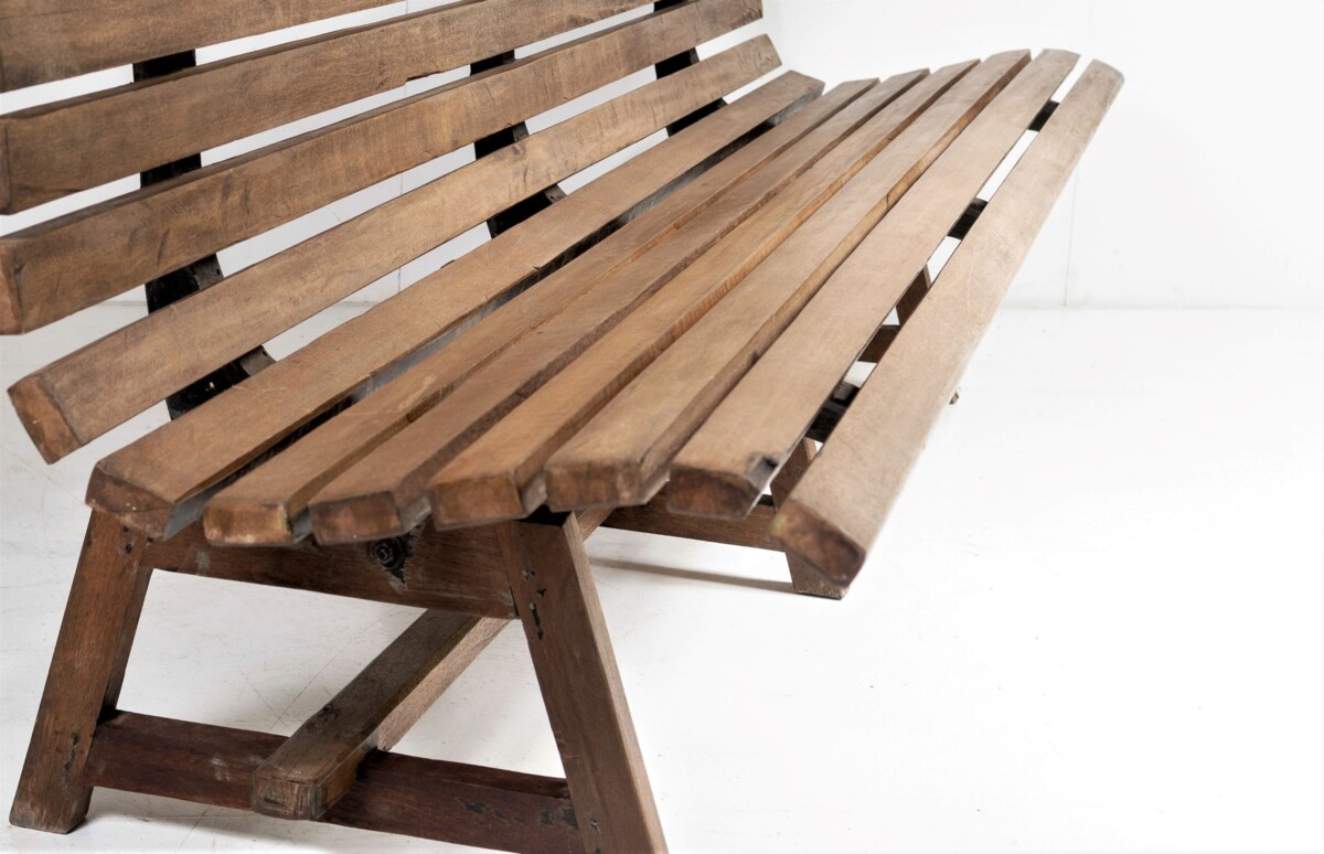 Unusual Hardwood Iroko and Cast Iron Garden Bench | Porch Logia Seating - Image 7