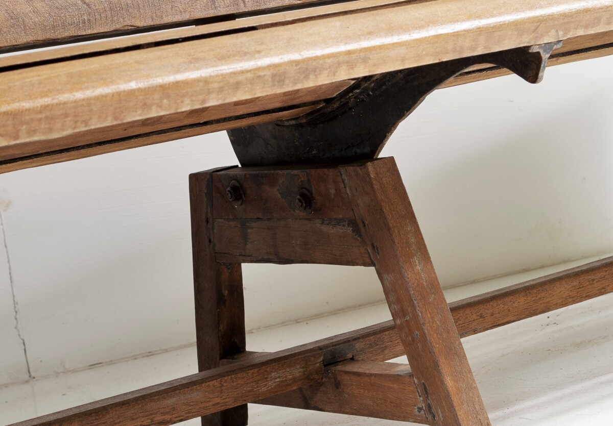 Unusual Hardwood Iroko and Cast Iron Garden Bench | Porch Logia Seating - Image 13