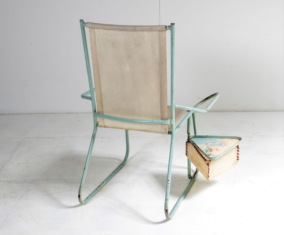 Unusual 1950s Swedish Metal Picnic Seat with Small Pull out Tray - Image 9