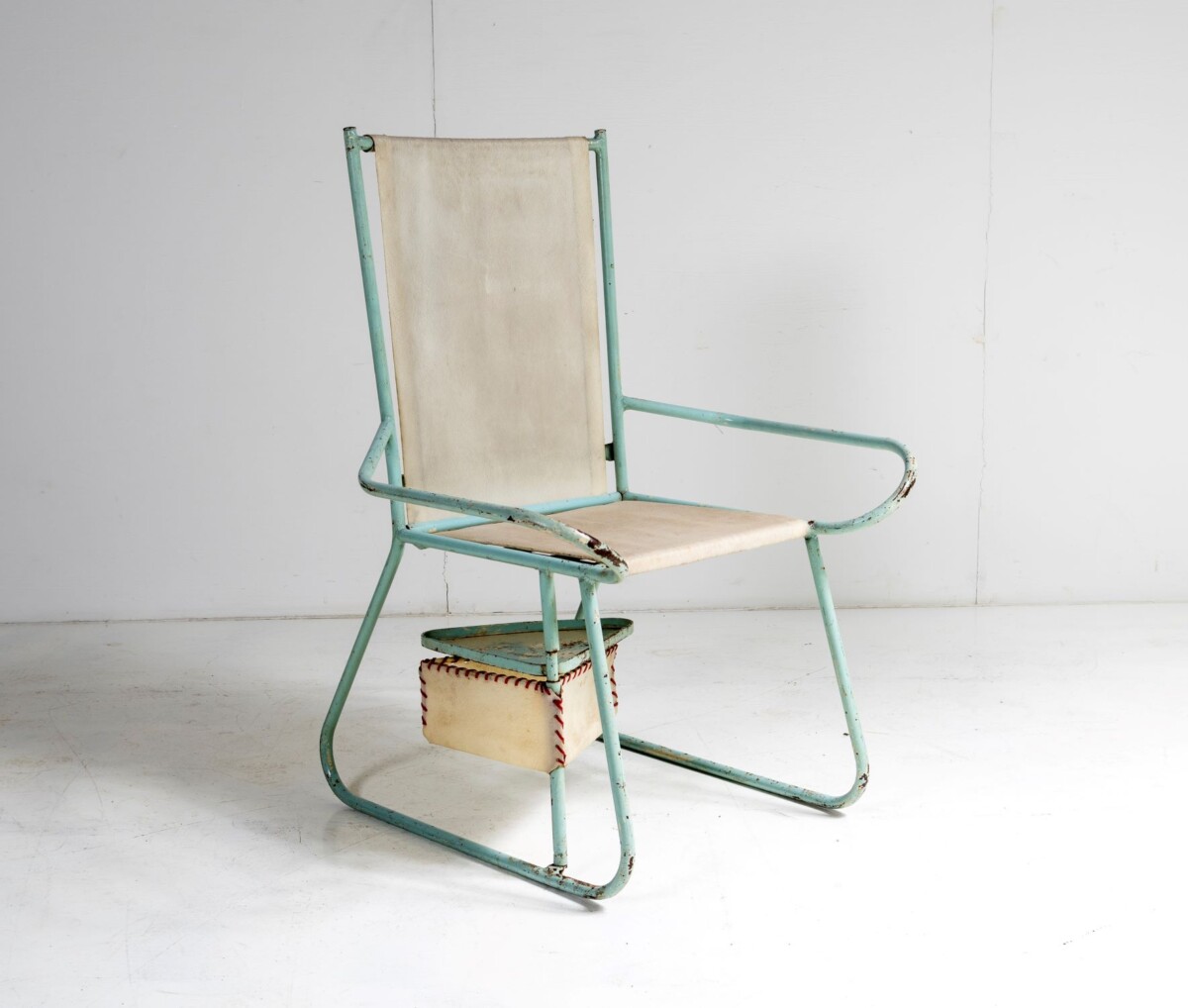 Unusual 1950s Swedish Metal Picnic Seat with Small Pull out Tray