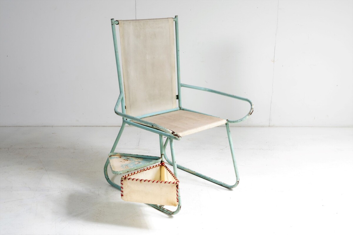 Unusual 1950s Swedish Metal Picnic Seat with Small Pull out Tray - Image 8