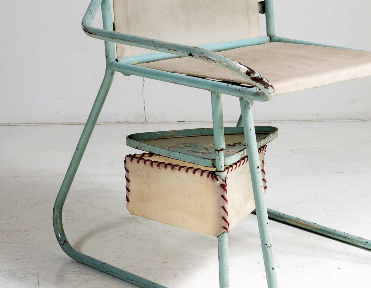 Unusual 1950s Swedish Metal Picnic Seat with Small Pull out Tray - Image 7