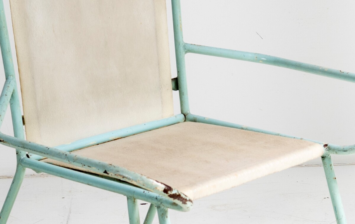 Unusual 1950s Swedish Metal Picnic Seat with Small Pull out Tray - Image 5