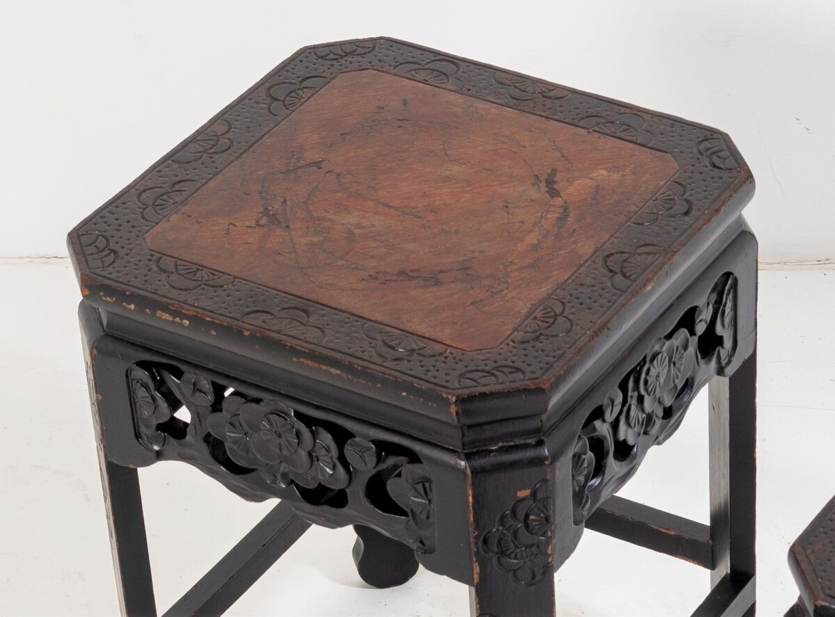 Decorative Ebonised Japanese Nest of Tables | Plant Stands - Set of 3 - Image 11
