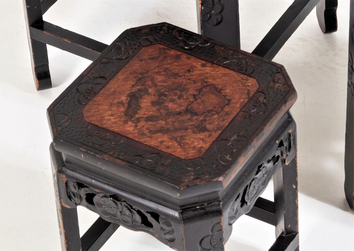 Decorative Ebonised Japanese Nest of Tables | Plant Stands - Set of 3 - Image 9
