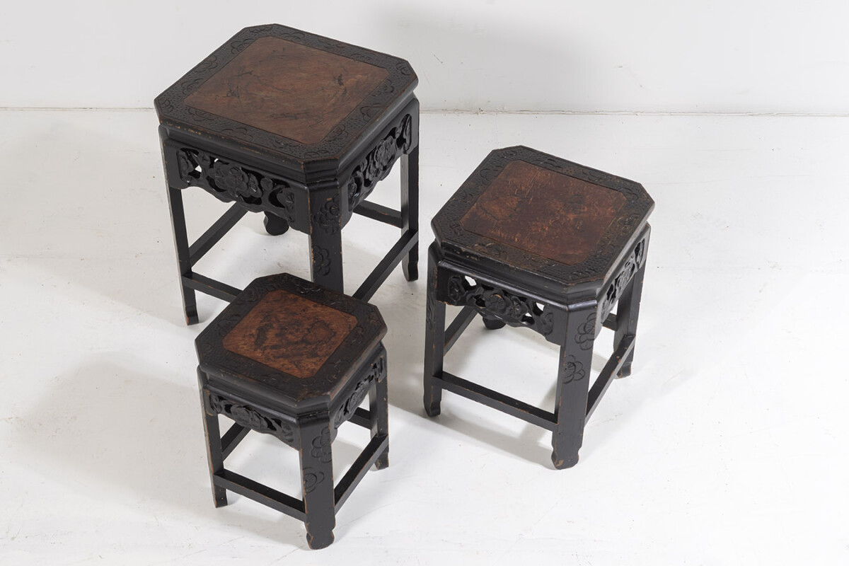 Decorative Ebonised Japanese Nest of Tables | Plant Stands - Set of 3 - Image 3