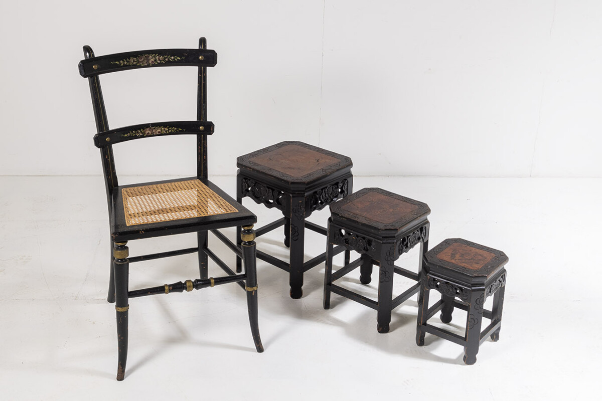 Decorative Ebonised Japanese Nest of Tables | Plant Stands - Set of 3 - Image 4