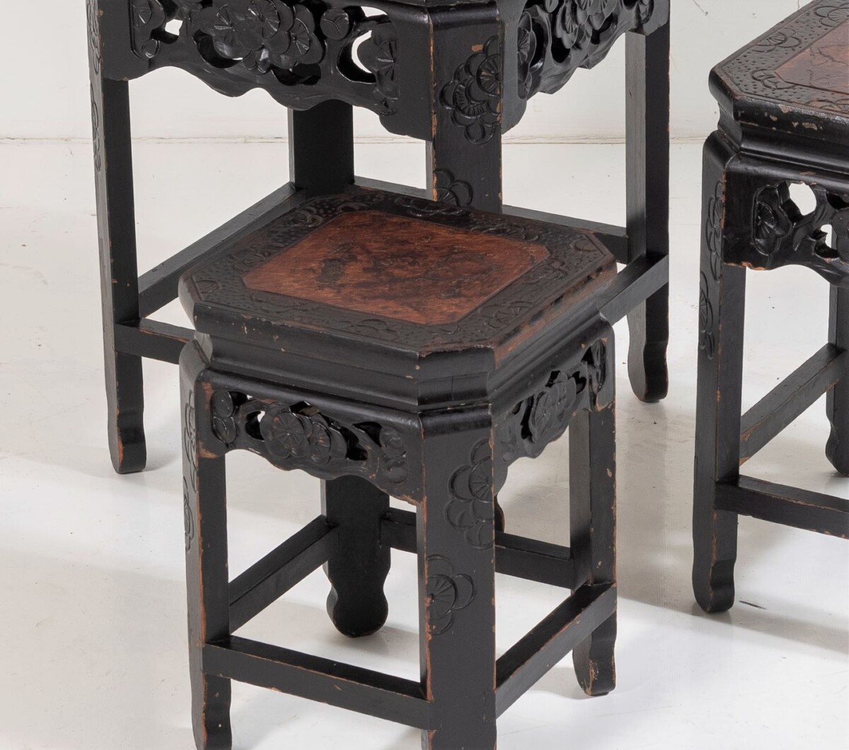 Decorative Ebonised Japanese Nest of Tables | Plant Stands - Set of 3 - Image 8
