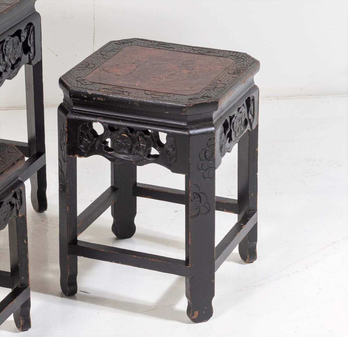 Decorative Ebonised Japanese Nest of Tables | Plant Stands - Set of 3 - Image 7