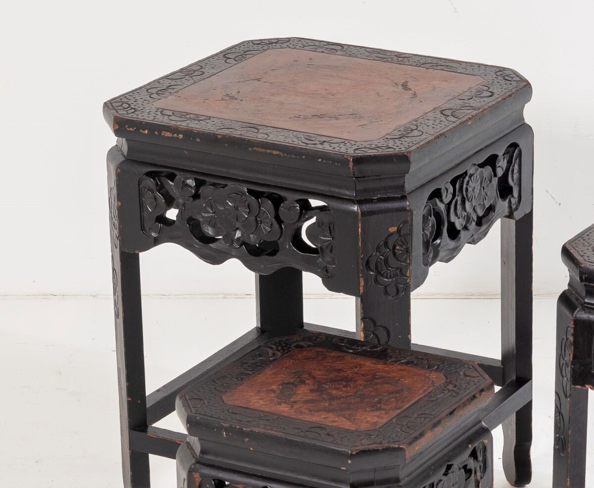 Decorative Ebonised Japanese Nest of Tables | Plant Stands - Set of 3 - Image 6