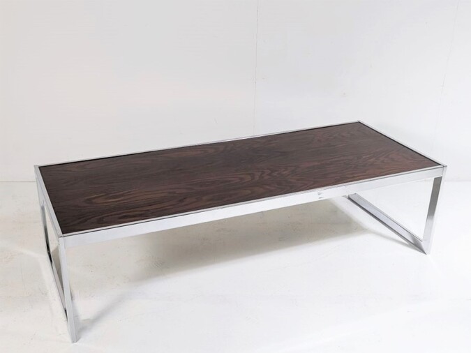 Large 1970s Mid Century Chrome Rosewood Coffee Table in the style of Merrow Associates