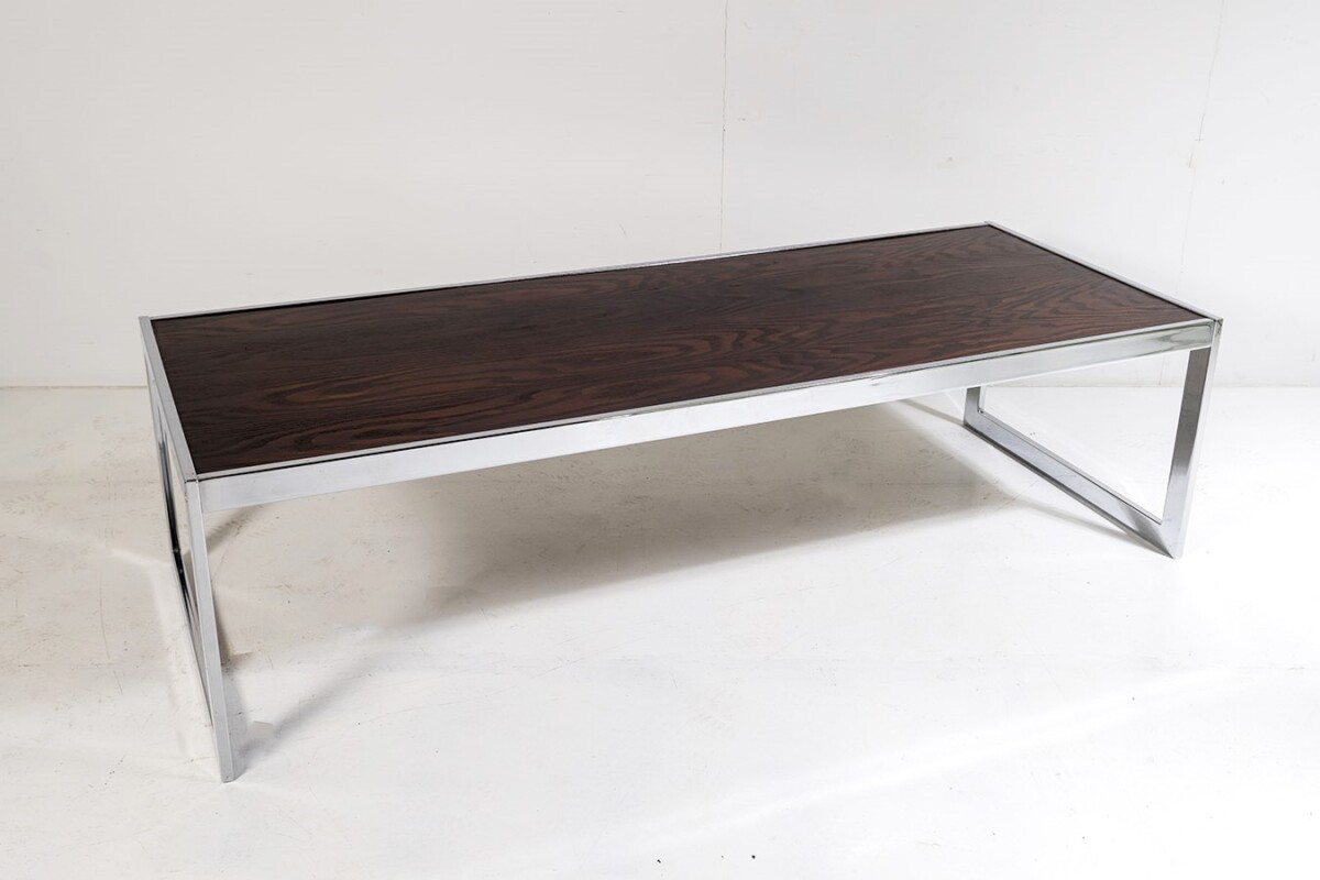 Large 1970s Mid Century Chrome Rosewood Coffee Table in the style of Merrow Associates - Image 8