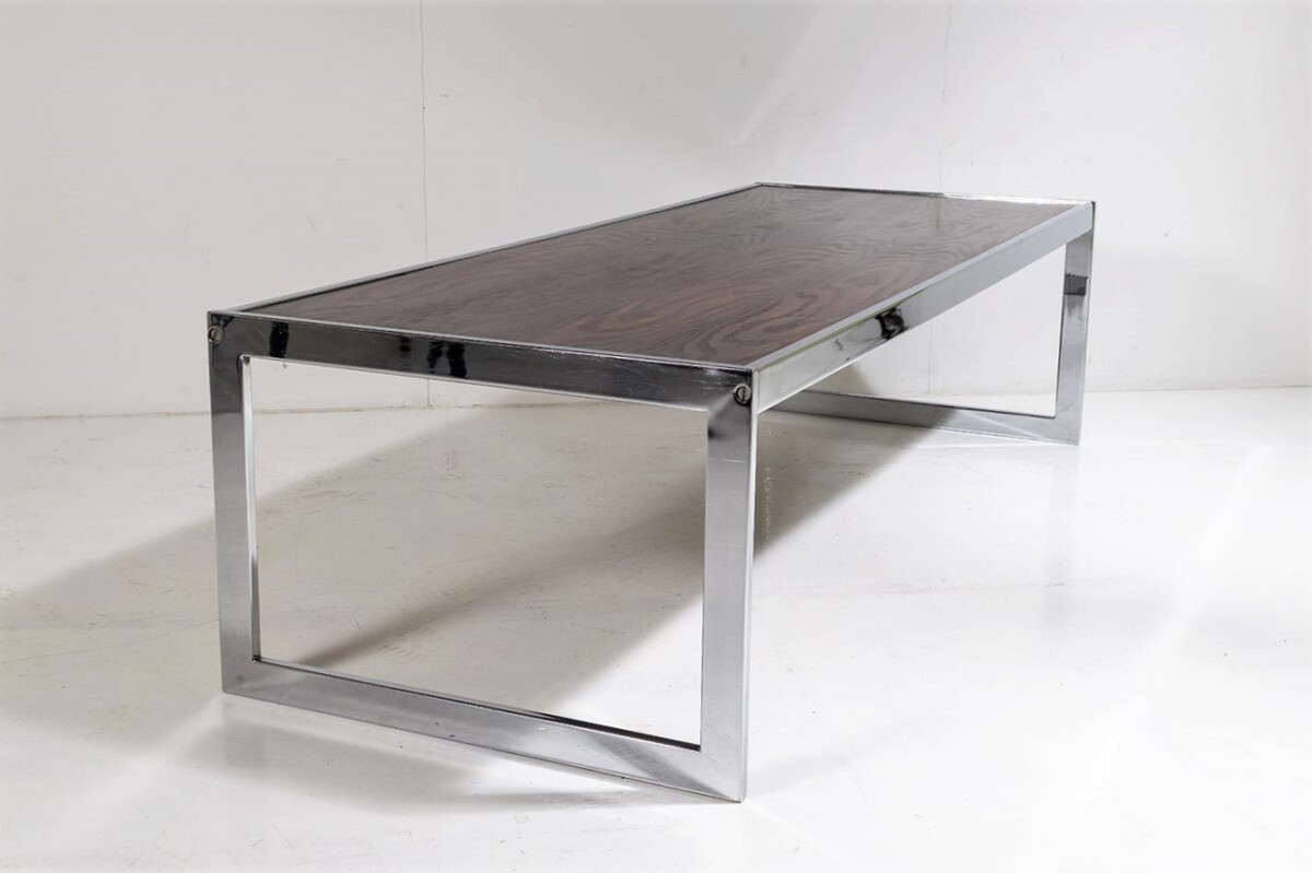 Large 1970s Mid Century Chrome Rosewood Coffee Table in the style of Merrow Associates - Image 3