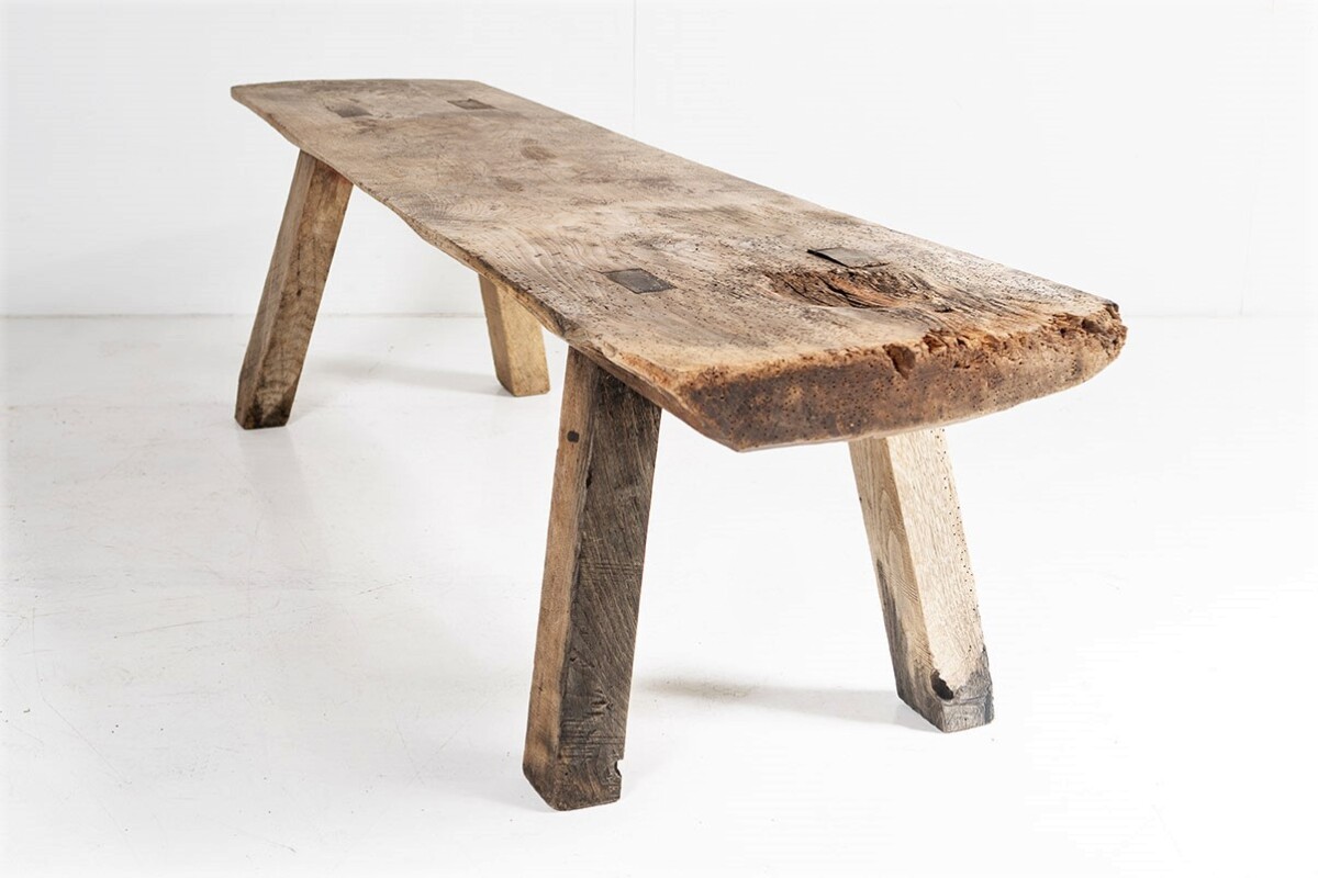 Welsh 19th Century Authentic 5ft Long Elm Pig Bench of Superb Character