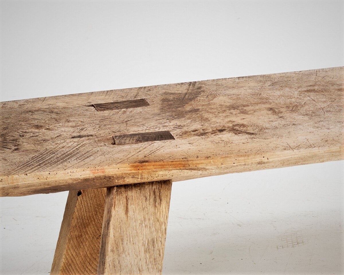 Welsh 19th Century Authentic 5ft Long Elm Pig Bench of Superb Character - Image 9