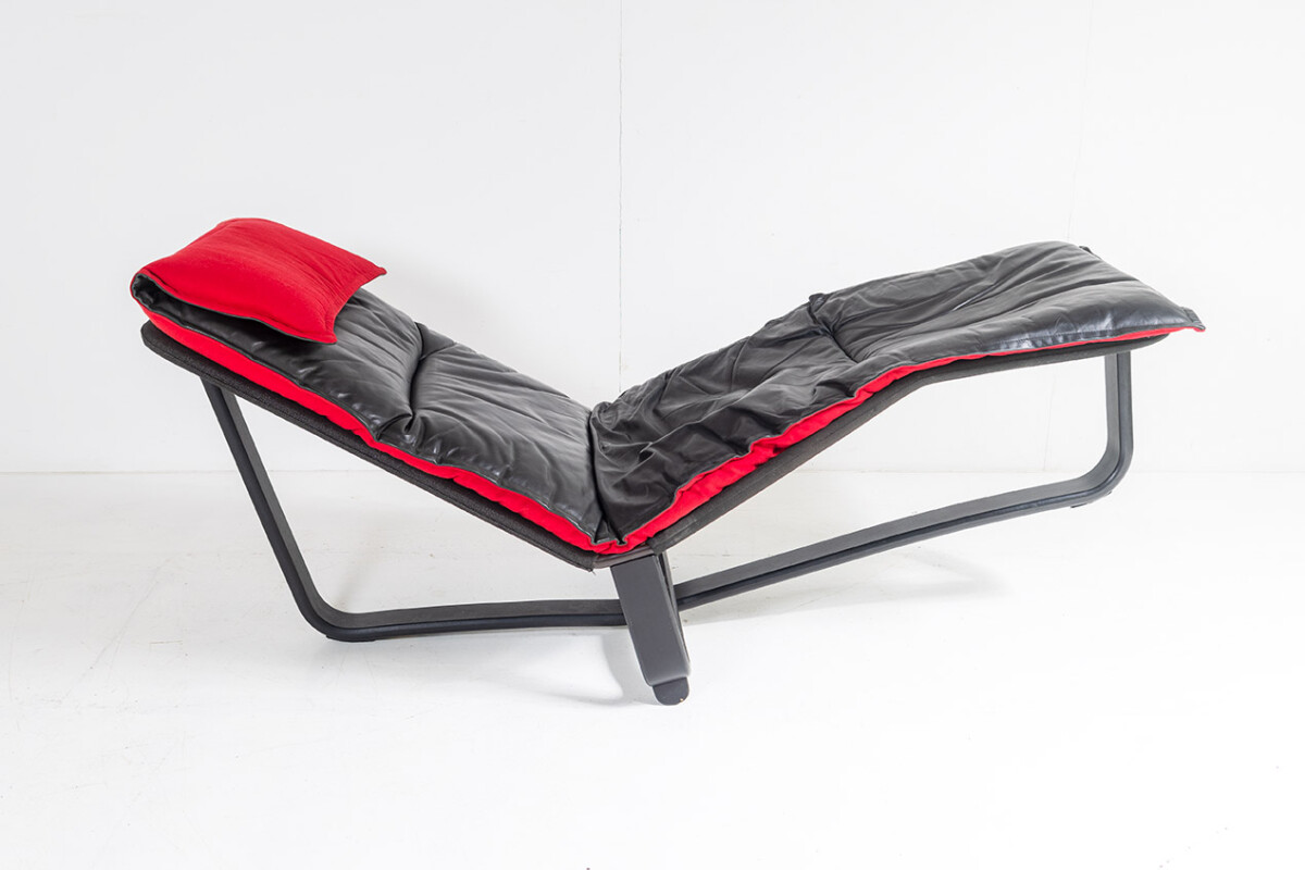 Mid Century 1970s Ingmar Relling Black Leather Reclining Chaise Lounger - Image 9