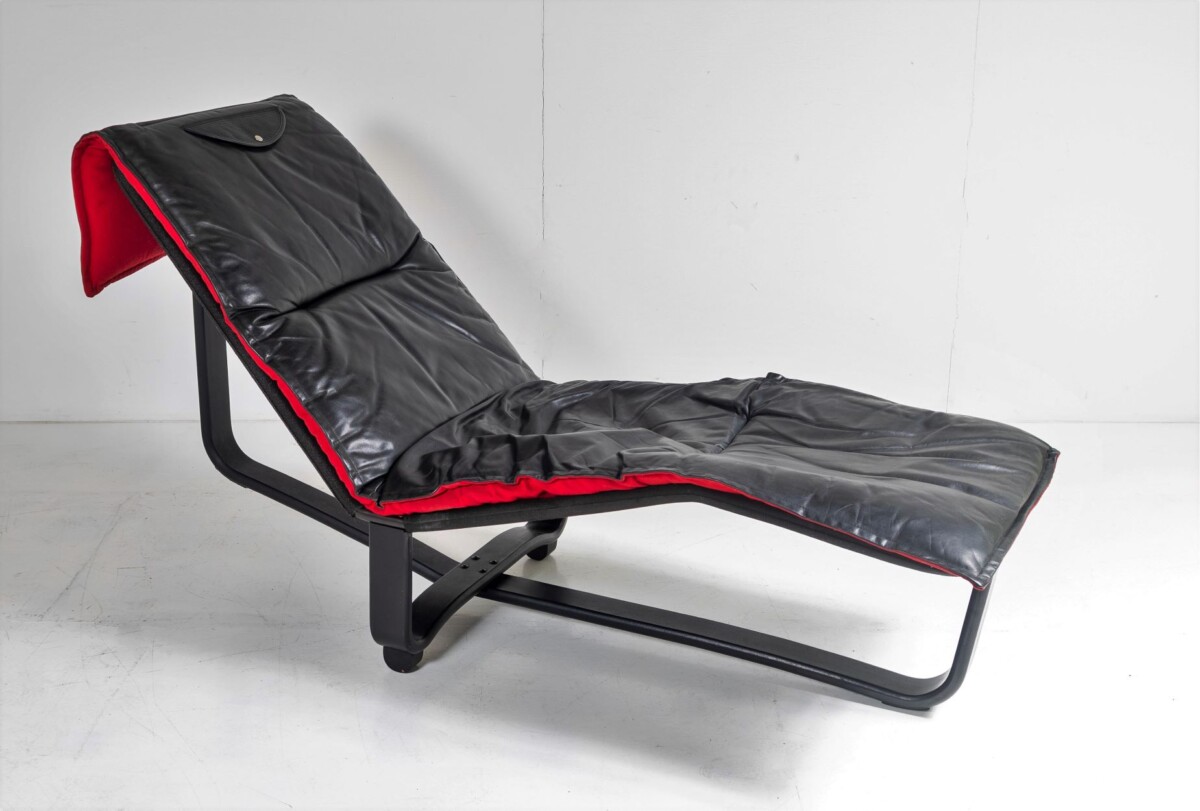 Mid Century 1970s Ingmar Relling Black Leather Reclining Chaise Lounger