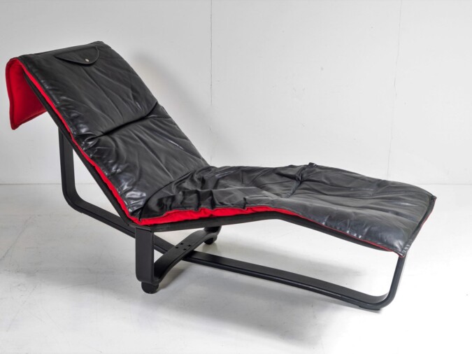 Mid Century 1970s Ingmar Relling Black Leather Reclining Chaise Lounger