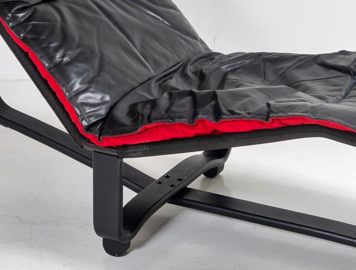 Mid Century 1970s Ingmar Relling Black Leather Reclining Chaise Lounger - Image 7