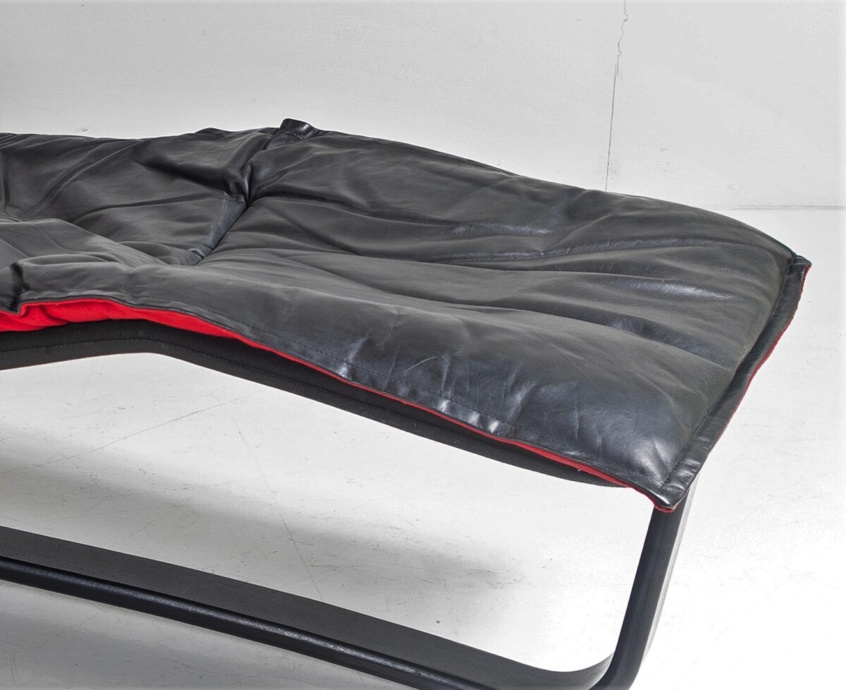 Mid Century 1970s Ingmar Relling Black Leather Reclining Chaise Lounger - Image 5