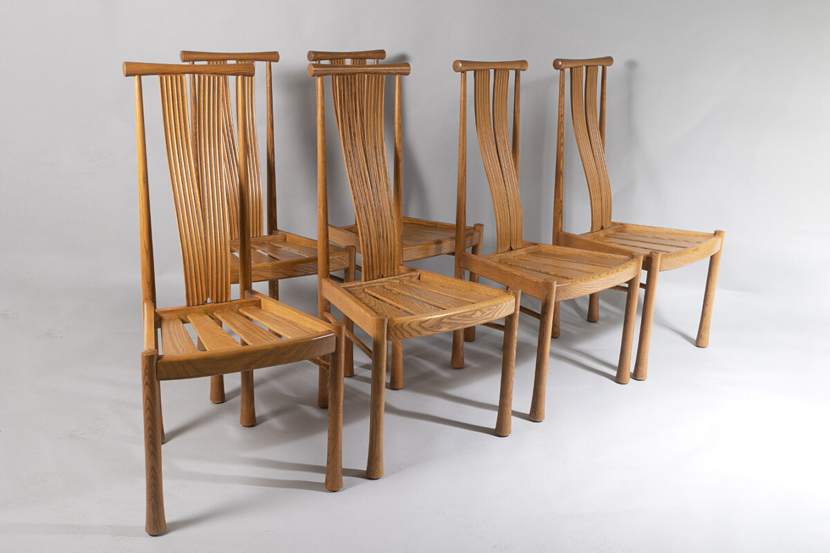 Stylish Set of 6 Modern Ash and Elm High Back Dining Room Chairs By Ercol - Image 9