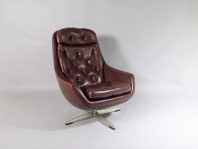A Mid Century 1960s Swivel Egg Chair in Brown Faux Leather