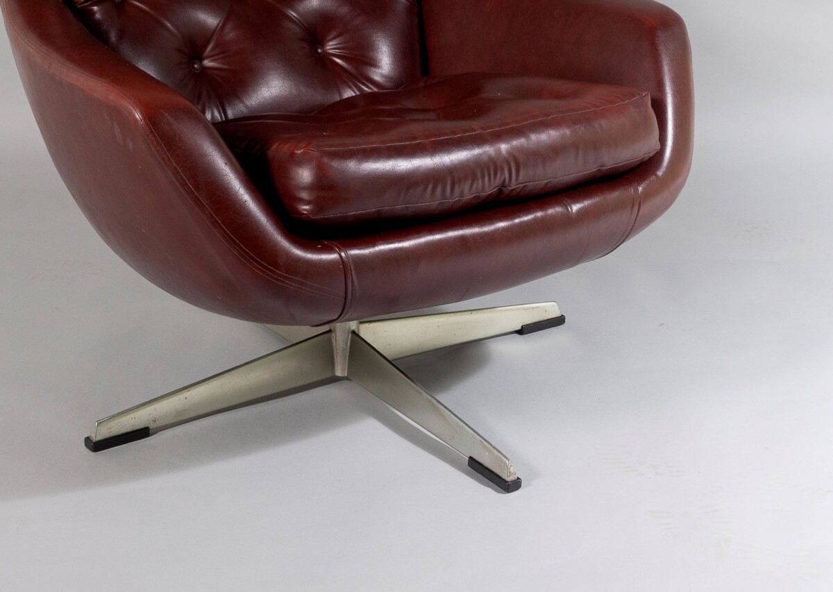 A Mid Century 1960s Swivel Egg Chair in Brown Faux Leather - Image 8