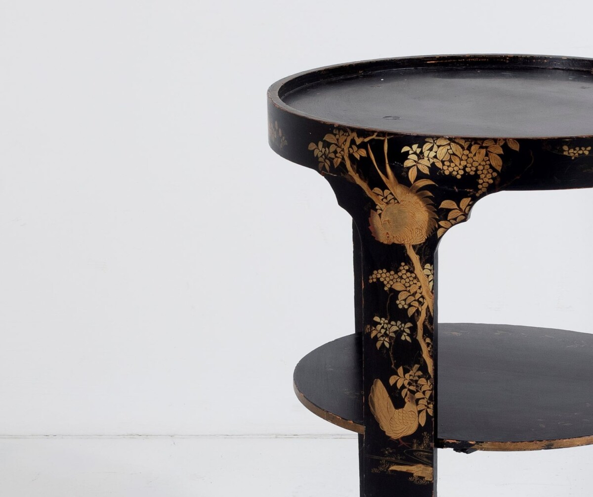 Antique Oriental Chinoiserie Ebonised and Gilt Circular Japanese Occasional Side Table - Image 2
