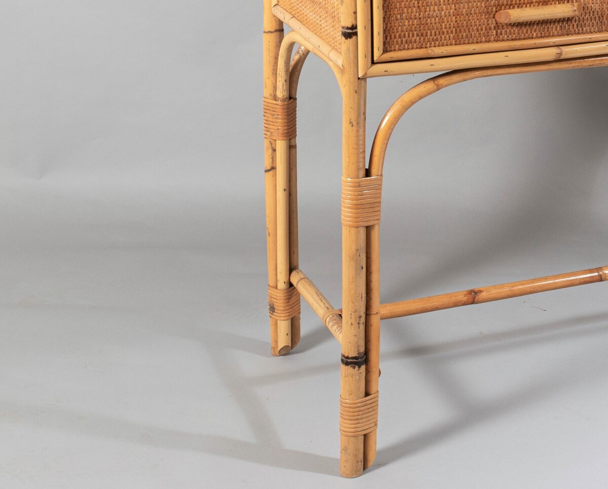 Vintage Mid Century Boho Bamboo Rattan Two Drawer Vanity Dressing Table Desk - Image 13