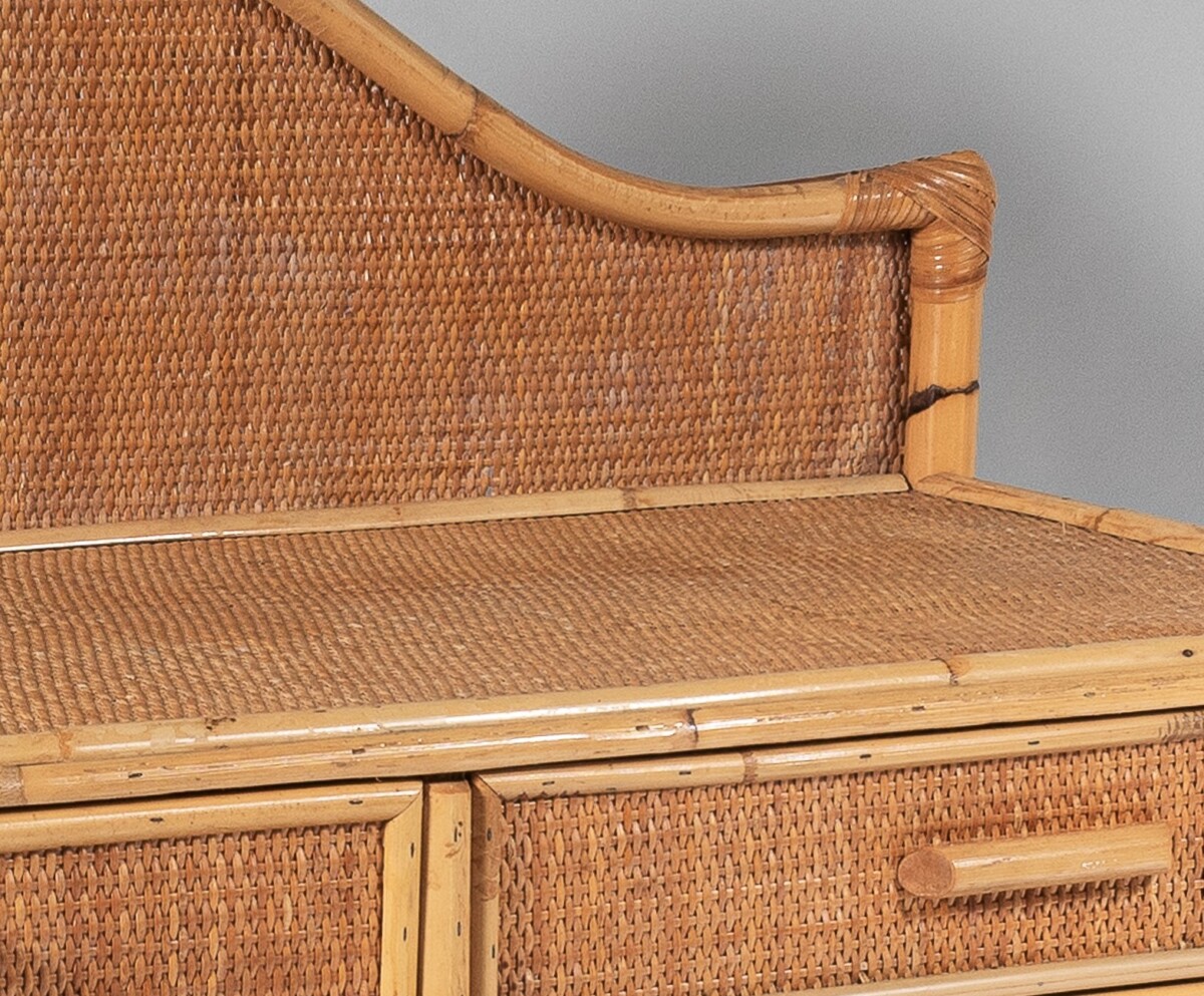 Vintage Mid Century Boho Bamboo Rattan Two Drawer Vanity Dressing Table Desk - Image 11