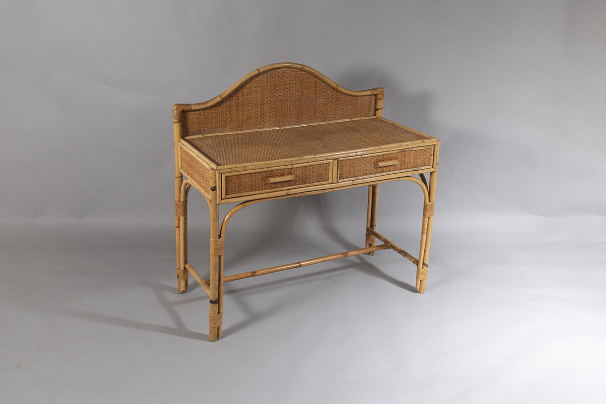 Vintage Mid Century Boho Bamboo Rattan Two Drawer Vanity Dressing Table Desk - Image 9