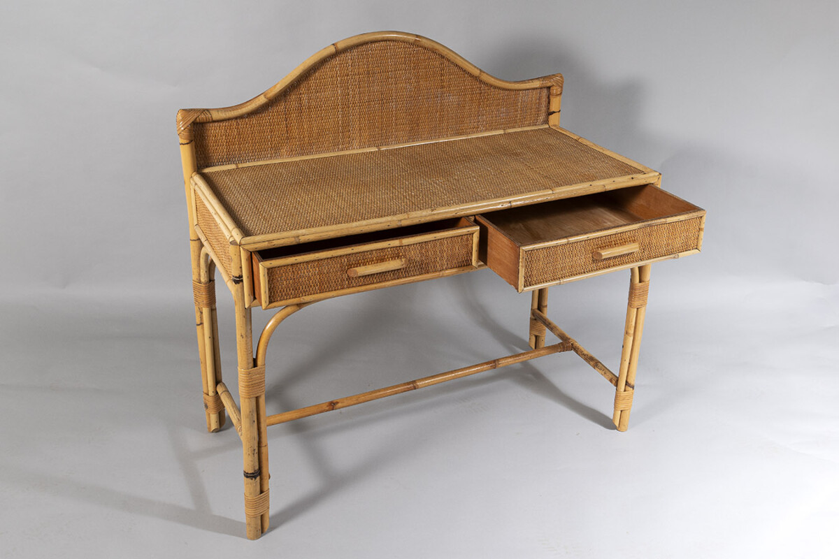 Vintage Mid Century Boho Bamboo Rattan Two Drawer Vanity Dressing Table Desk - Image 8