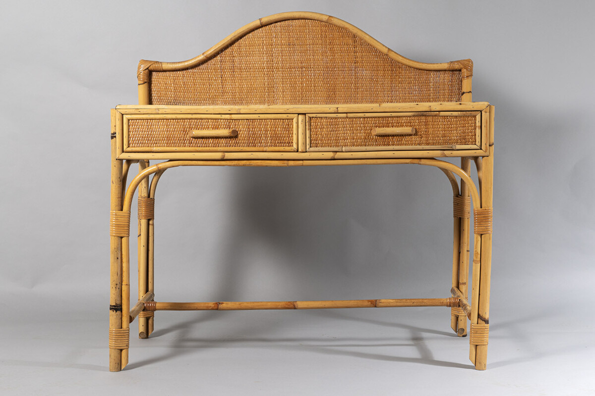 Vintage Mid Century Boho Bamboo Rattan Two Drawer Vanity Dressing Table Desk - Image 7
