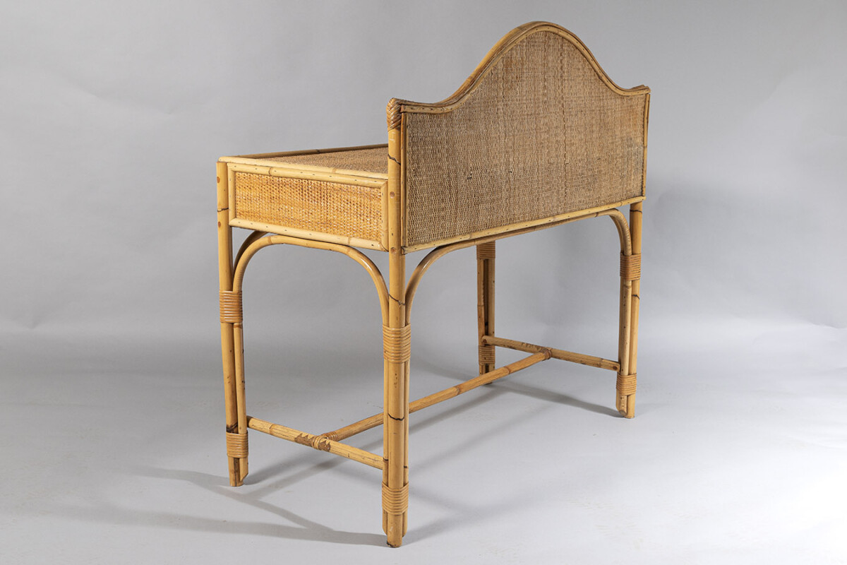 Vintage Mid Century Boho Bamboo Rattan Two Drawer Vanity Dressing Table Desk - Image 6
