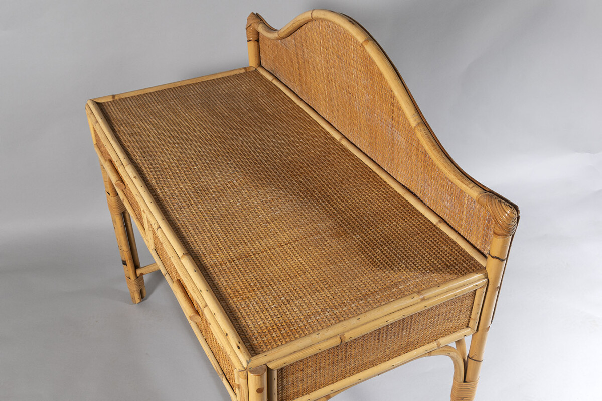 Vintage Mid Century Boho Bamboo Rattan Two Drawer Vanity Dressing Table Desk - Image 5