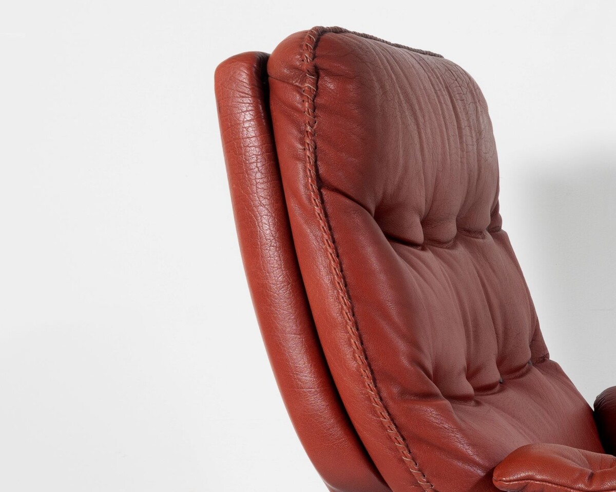 1960s Mid Century Red Brown Leather Chrome Swivel Chair by Arne Norell for Vatne Møbler - Image 13