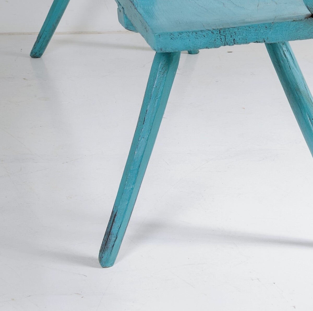 Primitive Rustic 19thC European Bench Seat in original Distressed Blue Paint - Image 12