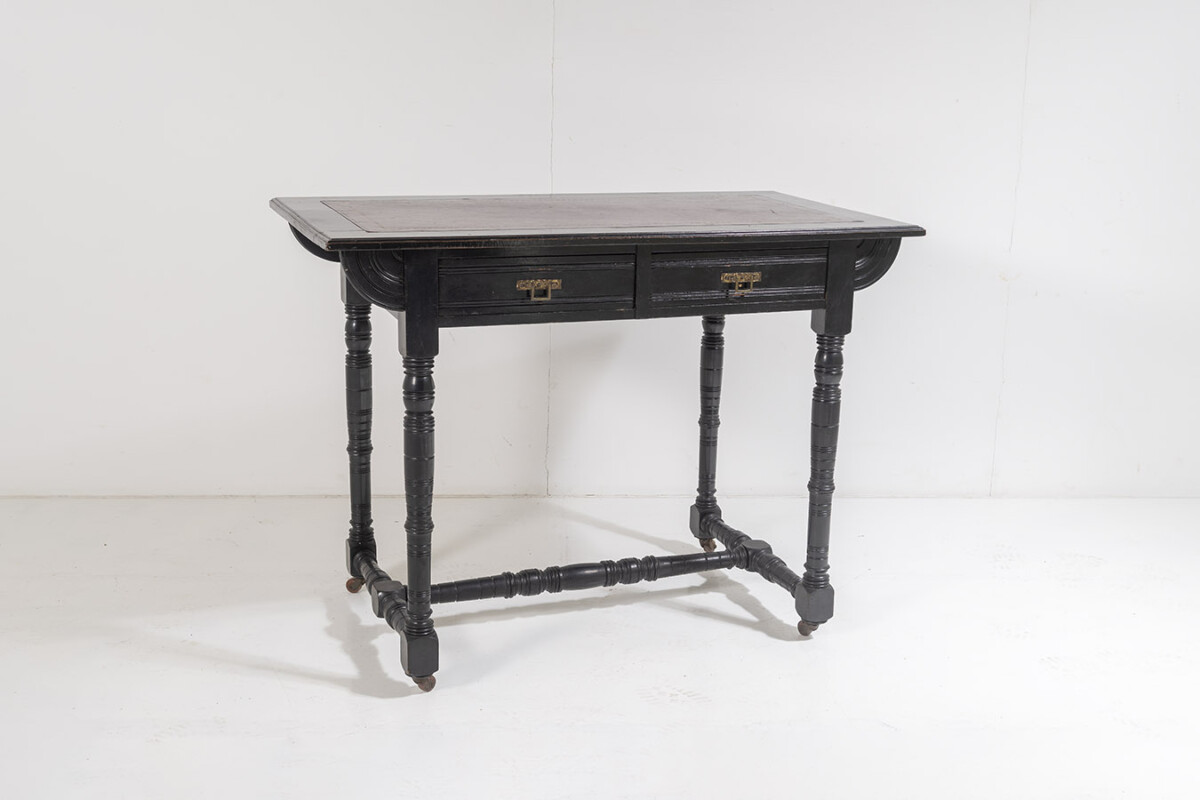 Small 19thC Aesthetic Movement Ebonised Leather Top Writing Desk